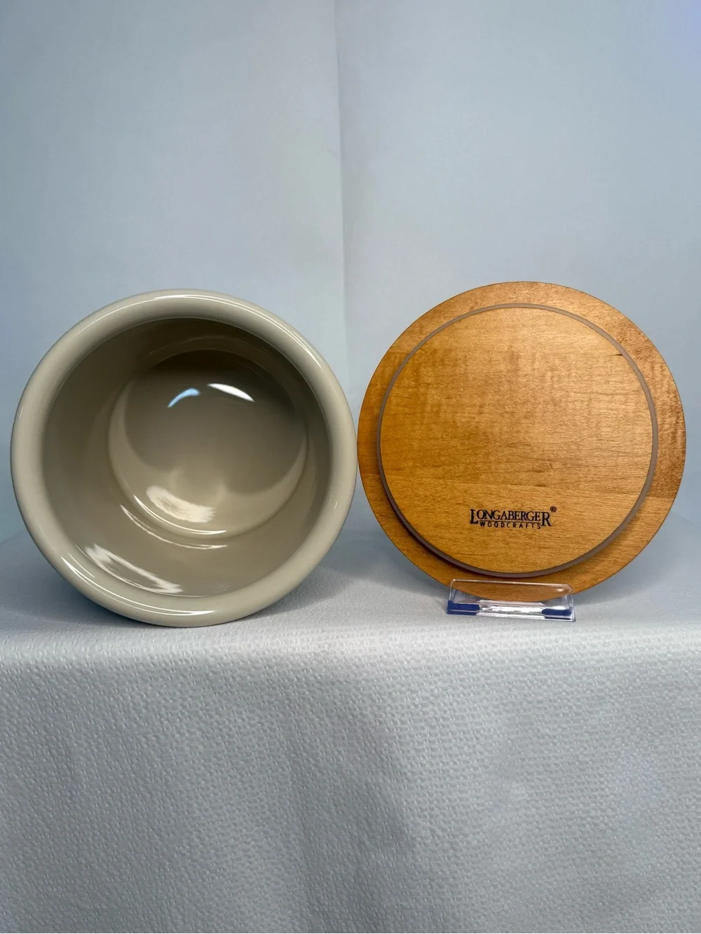 Longaberger Homestead Ceramic Crock with Wood Lid - Cream